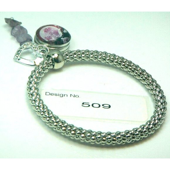 Amethyst Gemstone 5.5 mm dia. Stretch Bracelet 18 mm snap bead & charm-509 - Picture 3 of 7